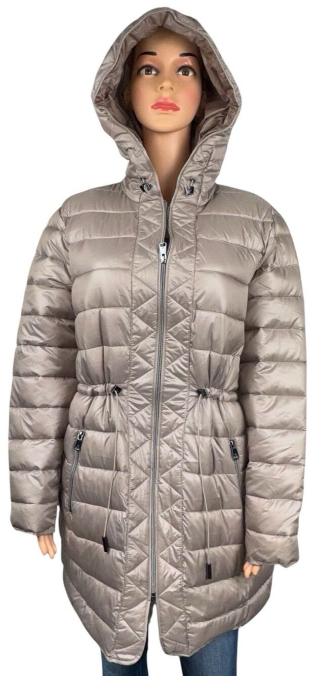 Kenneth Cole Womens X-Small Jacket Brown Quilted Anorak Hooded Parka Puffer Coat